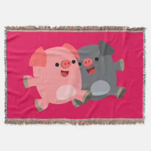 Cute Black and White Cartoon Pigs Throw Blanket