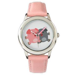 Cute Black and White Cartoon Pigs Watch