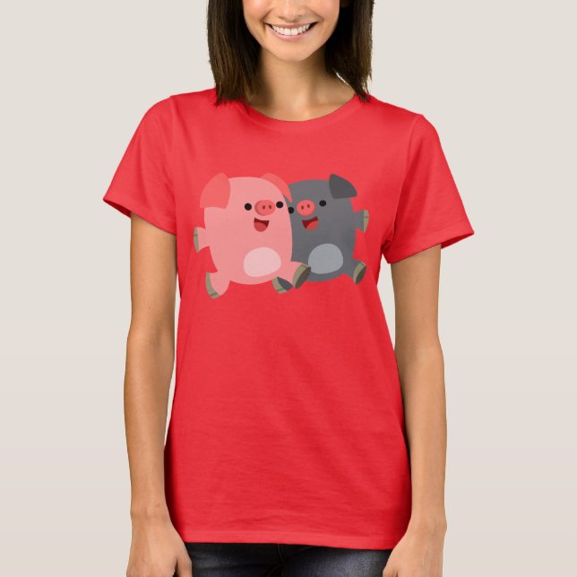 Cute Black and White Cartoon Pigs Women T-Shirt (Front)