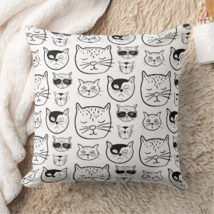 Cute Black and White Cat Faces Pattern Cushion