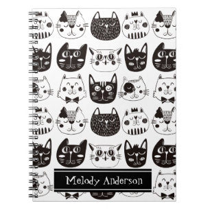 Cute Black and White Cat Faces Pattern Notebook