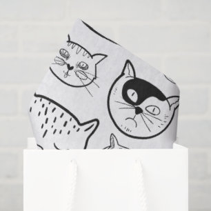 Cute Black and White Cat Faces Pattern Tissue Paper