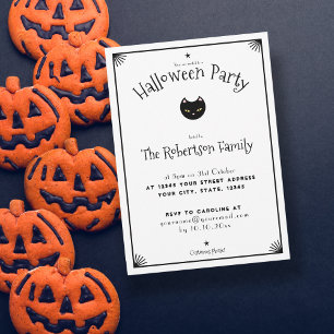 Cute Black and White Cat Halloween Invitation