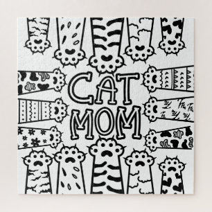 Cute Black and white cat mum with cat paws Jigsaw Puzzle