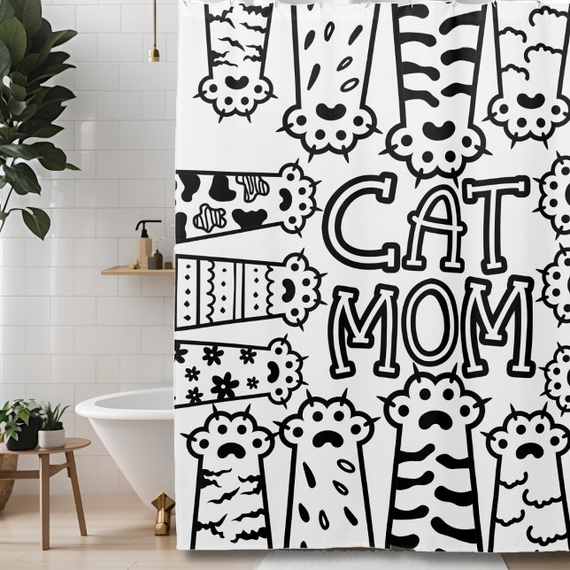 Cute Black and white cat mum with cat paws Shower Curtain (Creator Uploaded)