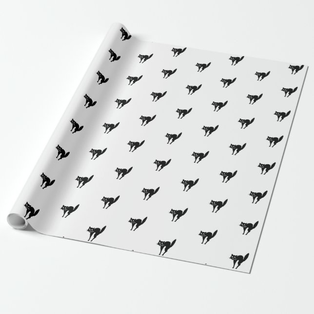 Cute black and white cat pattern gift wrapping paper (Unrolled)