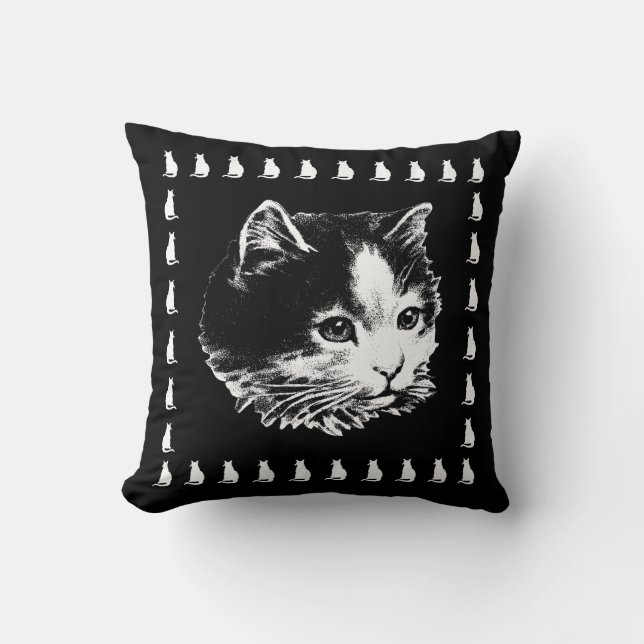 Cute Black and White Cat Pillow (Front)