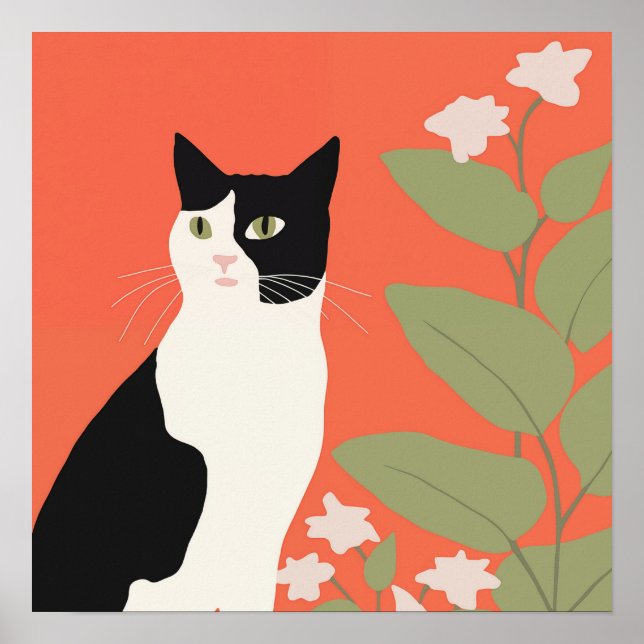 Cute Black and White Cat Poster (Front)