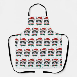 Cute Black and White Cat With Santa Hat Christmas Apron