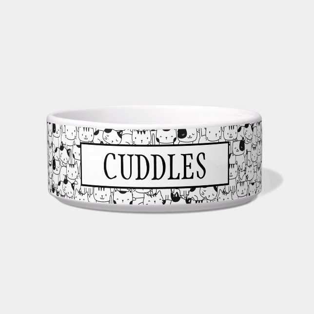 Cute Black And White Cats Personalised Bowl (Front)