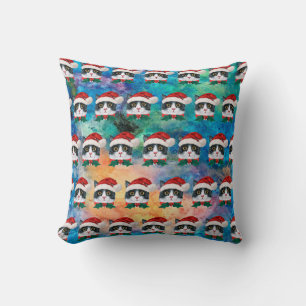 Cute Black and White Christmas Cat Faces Pattern Cushion