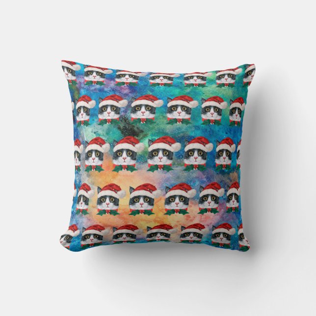 Cute Black and White Christmas Cat Faces Pattern Cushion (Front)