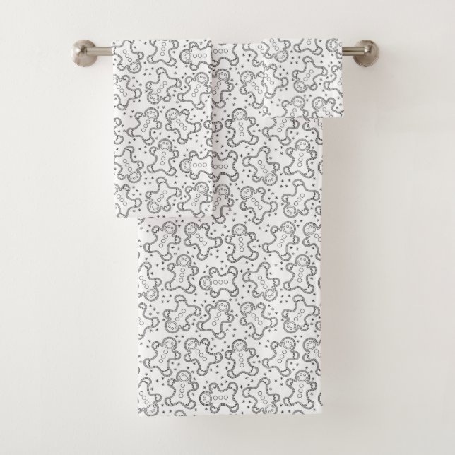 Cute Black and White Christmas Gingerbreads Bath Towel Set (Insitu)