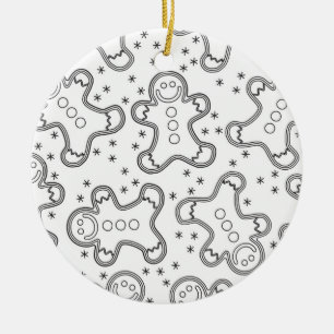 Cute Black and White Christmas Gingerbreads Ceramic Tree Decoration