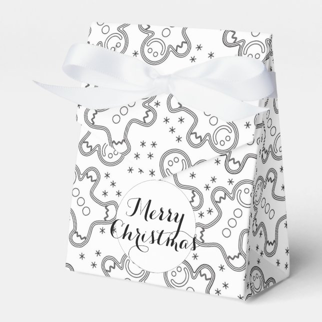 Cute Black and White Christmas Gingerbreads Favour Box (Front Side)