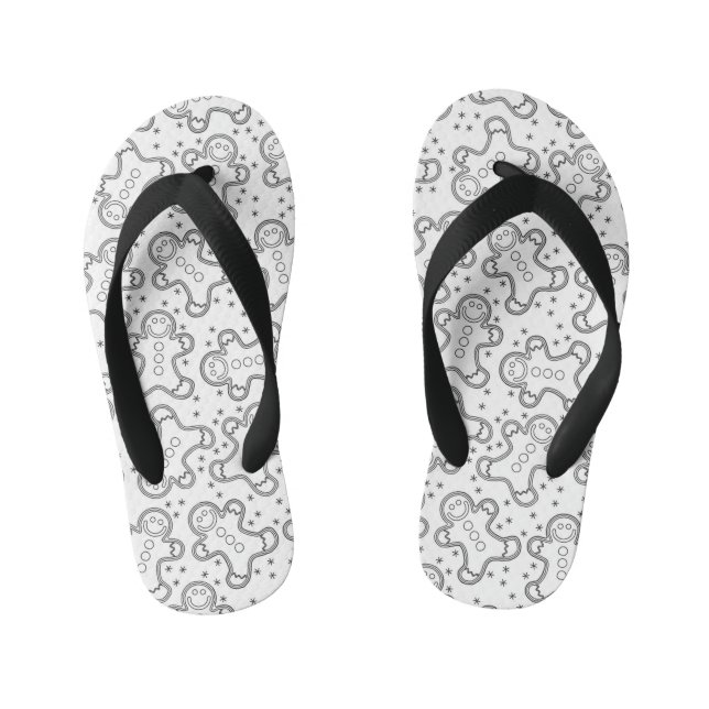 Cute Black and White Christmas Gingerbreads Kid's Flip Flops (Footbed)