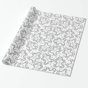 Cute Black and White Christmas Gingerbreads Wrapping Paper