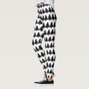 Cute Black And White Christmas Tree Fashion Leggings