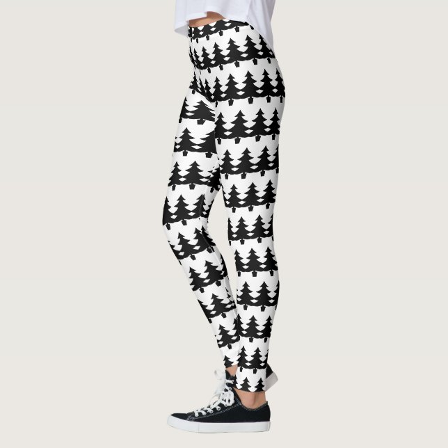 Cute Black And White Christmas Tree Fashion Leggings (Left)