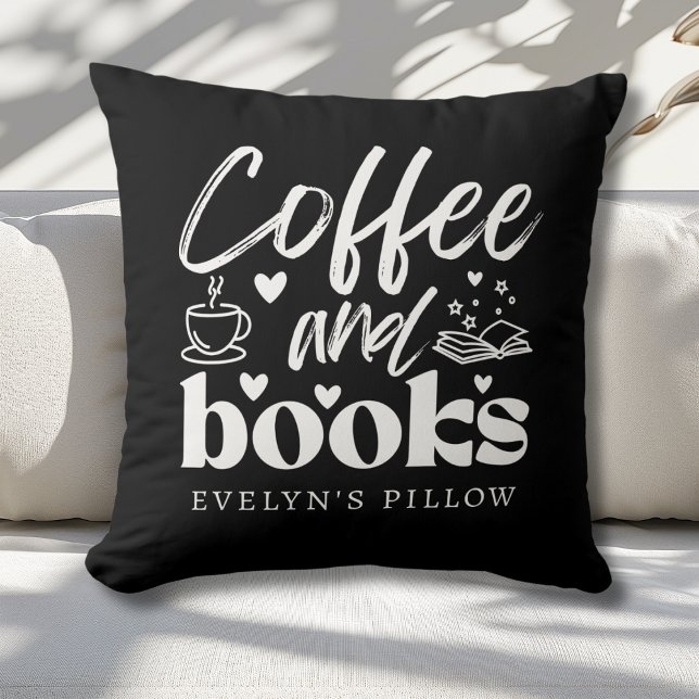 Cute Black and White Coffee and Book Lovers Custom Cushion (Creator Uploaded)