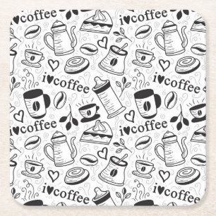 Cute Black and White Coffee Lovers I Love Coffee Square Paper Coaster