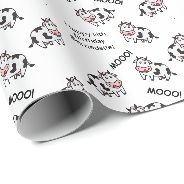 Cute Black and White Cow Farm Animal Sentiment Wrapping Paper (Roll Corner)