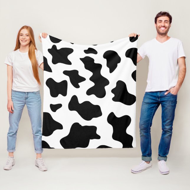Cute black and white cow print farm animal nursery fleece blanket (In Situ)