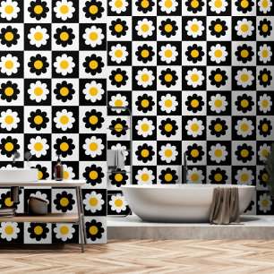Cute Black and White Daisy Flower Pattern Wallpaper