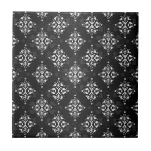 Cute Black and White Damask Pattern Tile