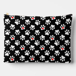 Cute Black and White Dog Paws With Hearts Pattern Accessory Pouch