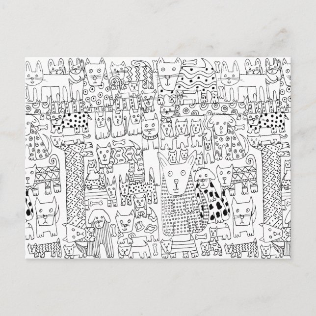 Cute Black and White Dog Puppy Pattern Postcard (Front)