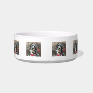 Cute Black and White Doodle Dog Ceramic Pet Bowl