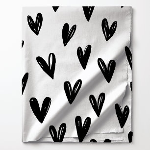 Cute Black And White Doodle Hearts Pattern Fabric