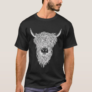 Cute Black And White Emo Cow Highland Cattle T-Shirt