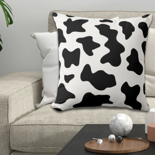 cute  black and white farm dairy cow print cushion (cute black and white farm dairy cow print throw pillow)