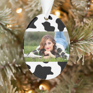cute  black and white farm dairy cow print ornament