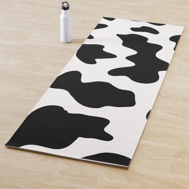 cute  black and white farm dairy cow print yoga mat (In Situ)