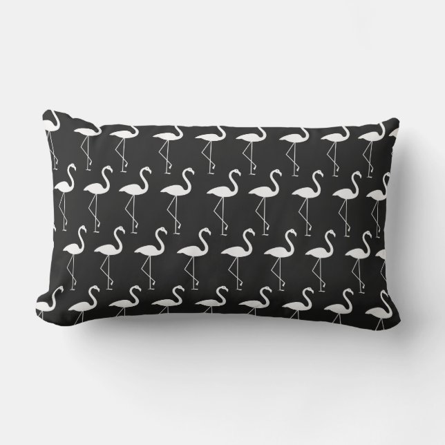 Cute Black and White Flamingos Lumbar Cushion (Front)