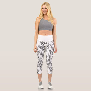 Cute black and white floral capri leggings