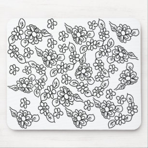 Cute black and white floral pattern mouse mat