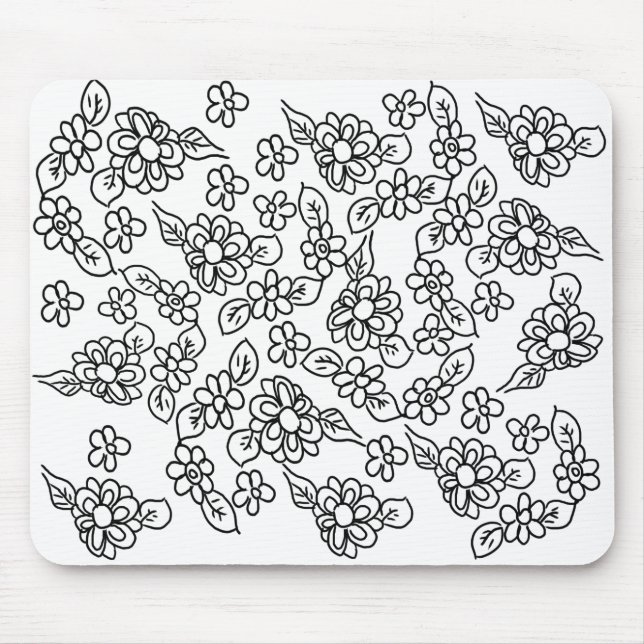 Cute black and white floral pattern mouse mat (Front)