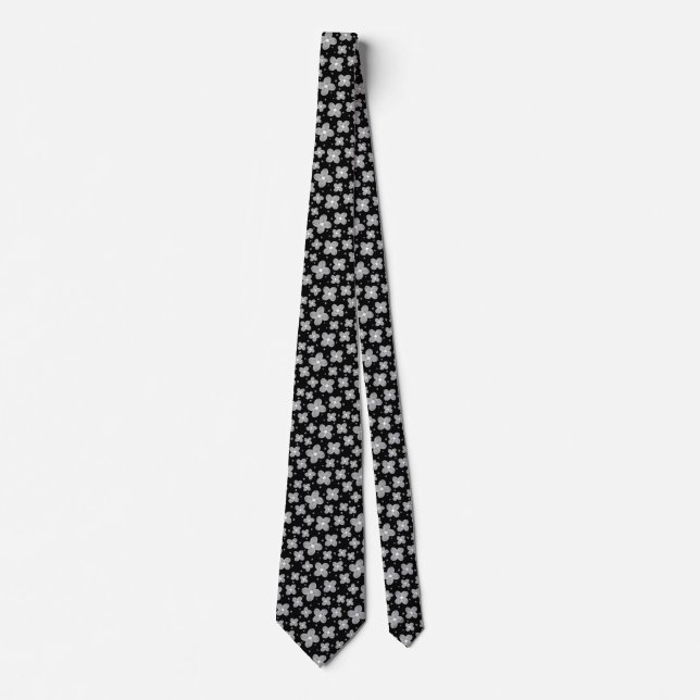 Cute Black and White Flower Pattern Floral Fun Tie (Front)