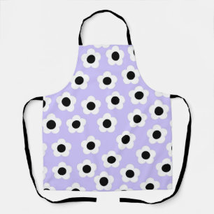 Cute Black and White Flower With Blue Background Apron