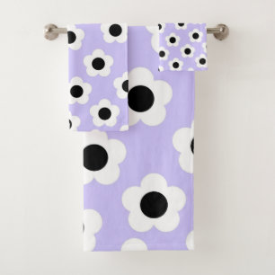 Cute Black and White Flower With Blue Background Bath Towel Set