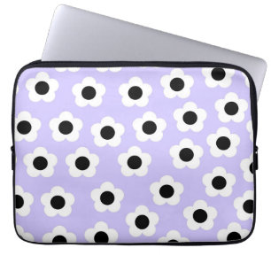 Cute Black and White Flower With Blue Background Laptop Sleeve