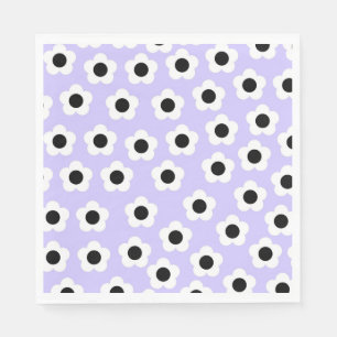 Cute Black and White Flower With Blue Background Napkin