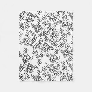 Cute black and white flowers fleece blanket