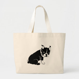 Cute Black and White French Bulldog Puppy Large Tote Bag