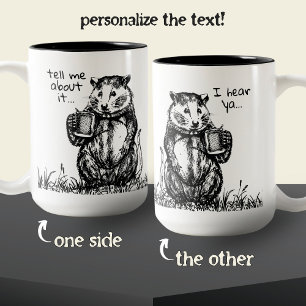 Cute Black and White Friendly Opossum Sketch Mug