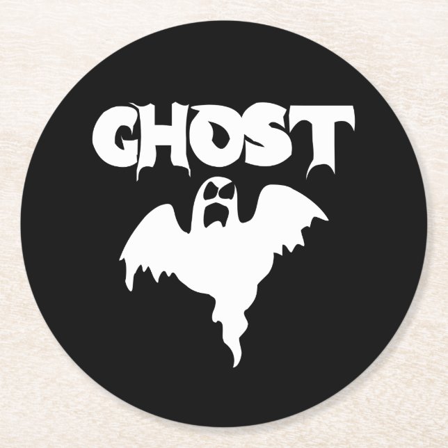 Cute Black And White Ghost Halloween Round Paper Coaster (Front)